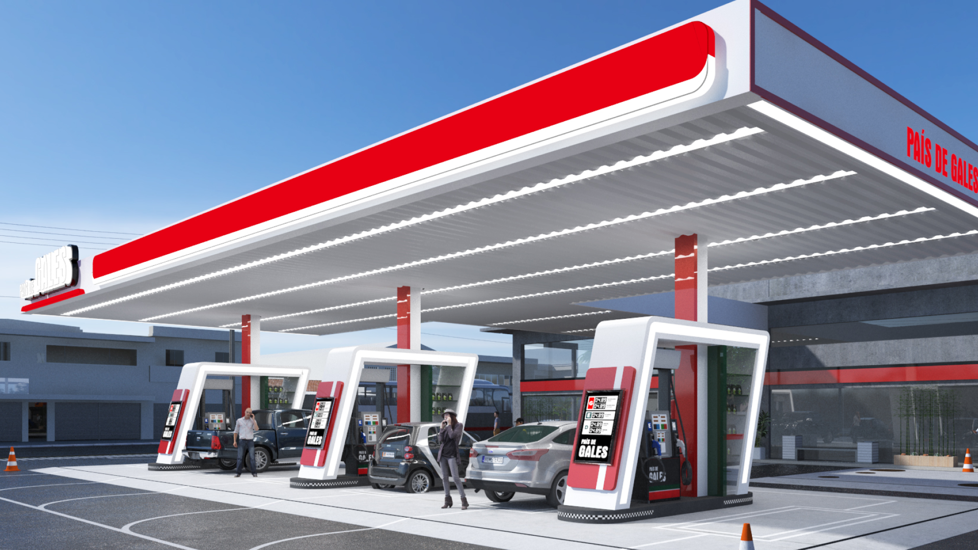 Revestimento de colunas em postos de gasolina