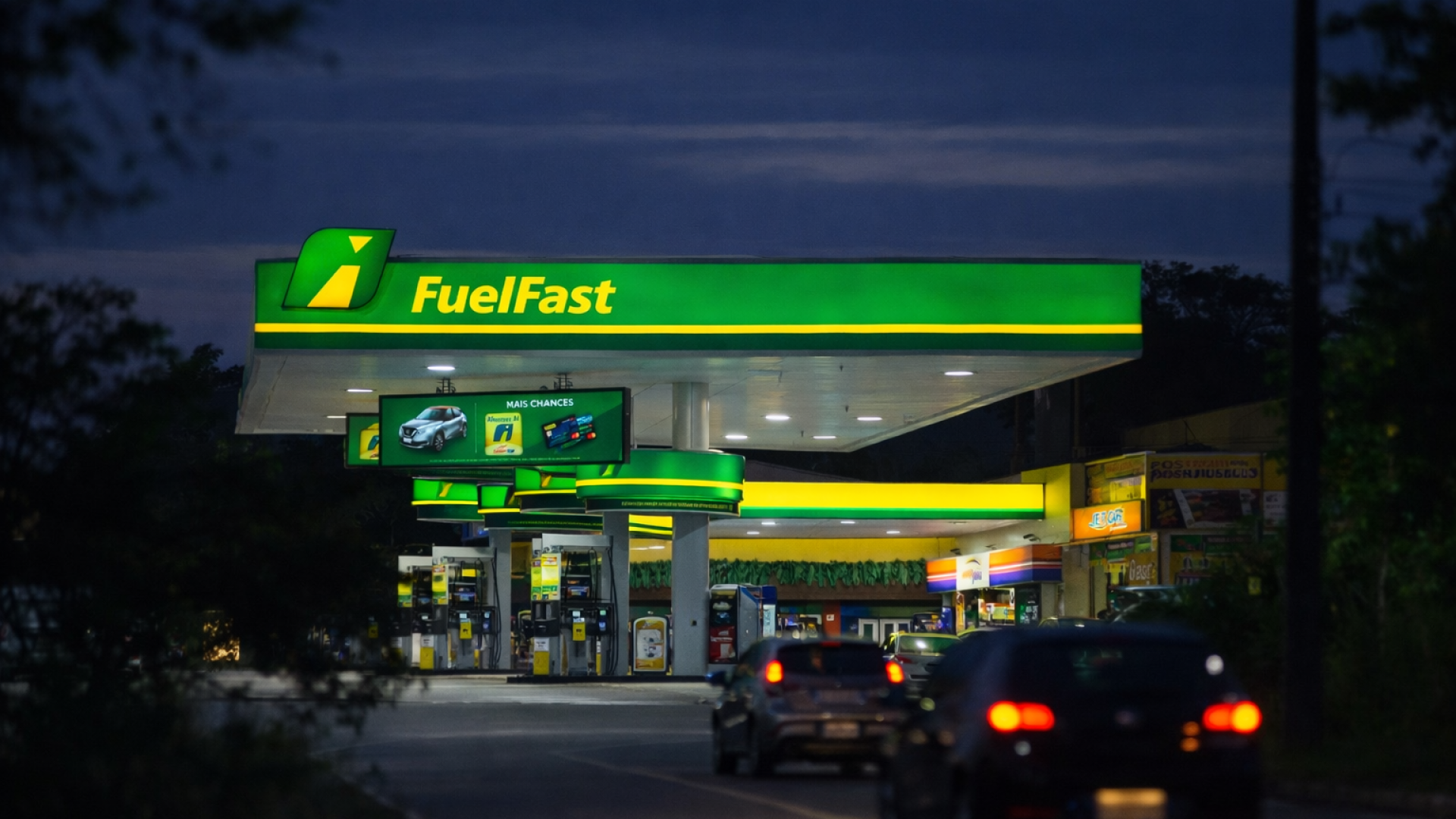 Painéis de LED em posto de gasolina